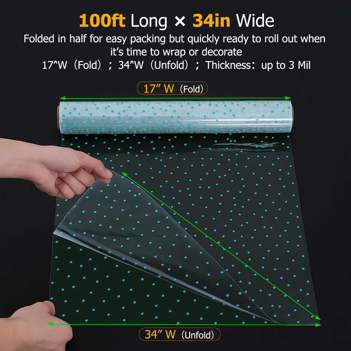 Clear Blue Polka Dot Cellophane Wrap Paper Roll Size