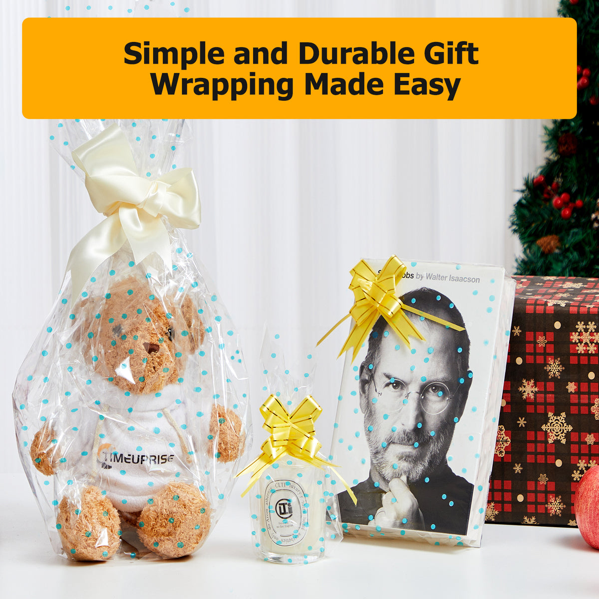 Clear Blue Polka Dot Cellophane Wrap Paper Roll for gift