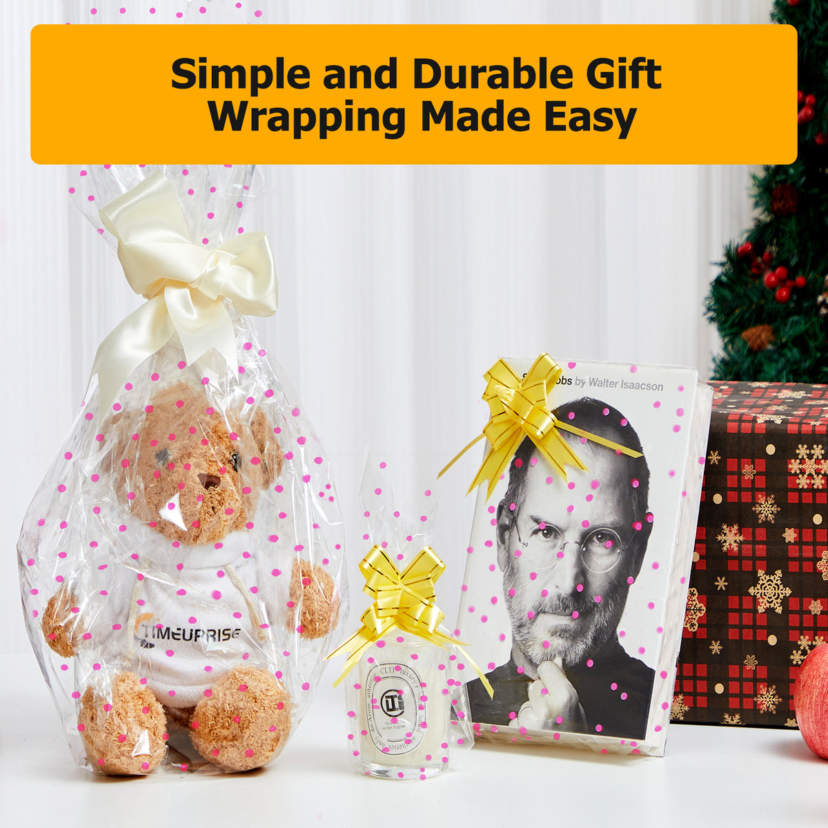 clear pink polka dot cellophane gift wrapping paper roll