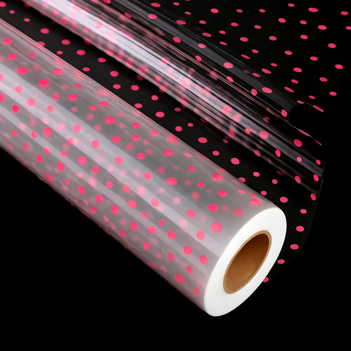 clear pink polka dot cellophane wrapping paper roll