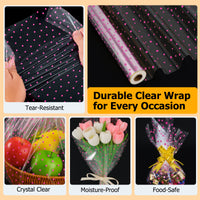 clear pink polka dot cellophane wrapping paper roll advantage