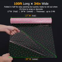 clear pink polka dot cellophane wrapping paper roll size