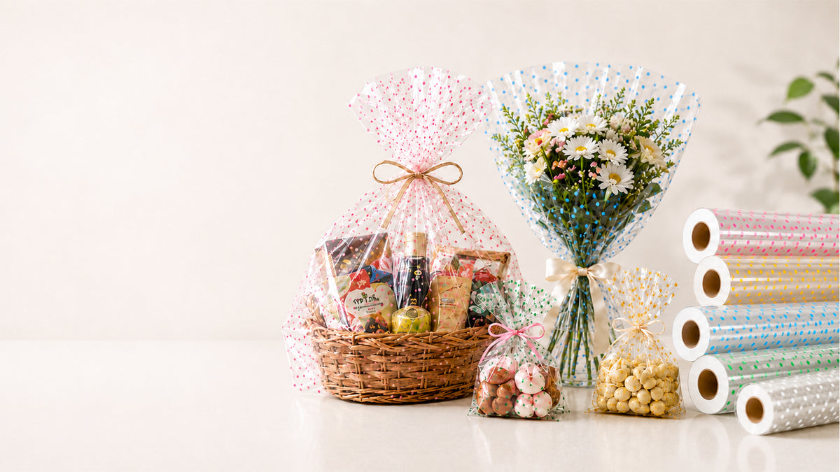 transparent polka dot cellophane rolls banner