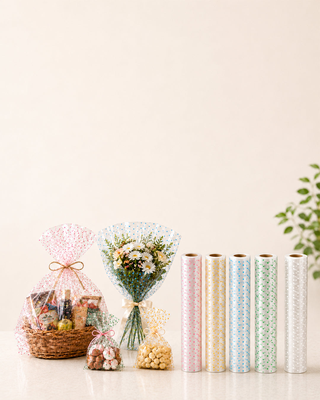 transparent polka dot cellophane rolls mobile banner