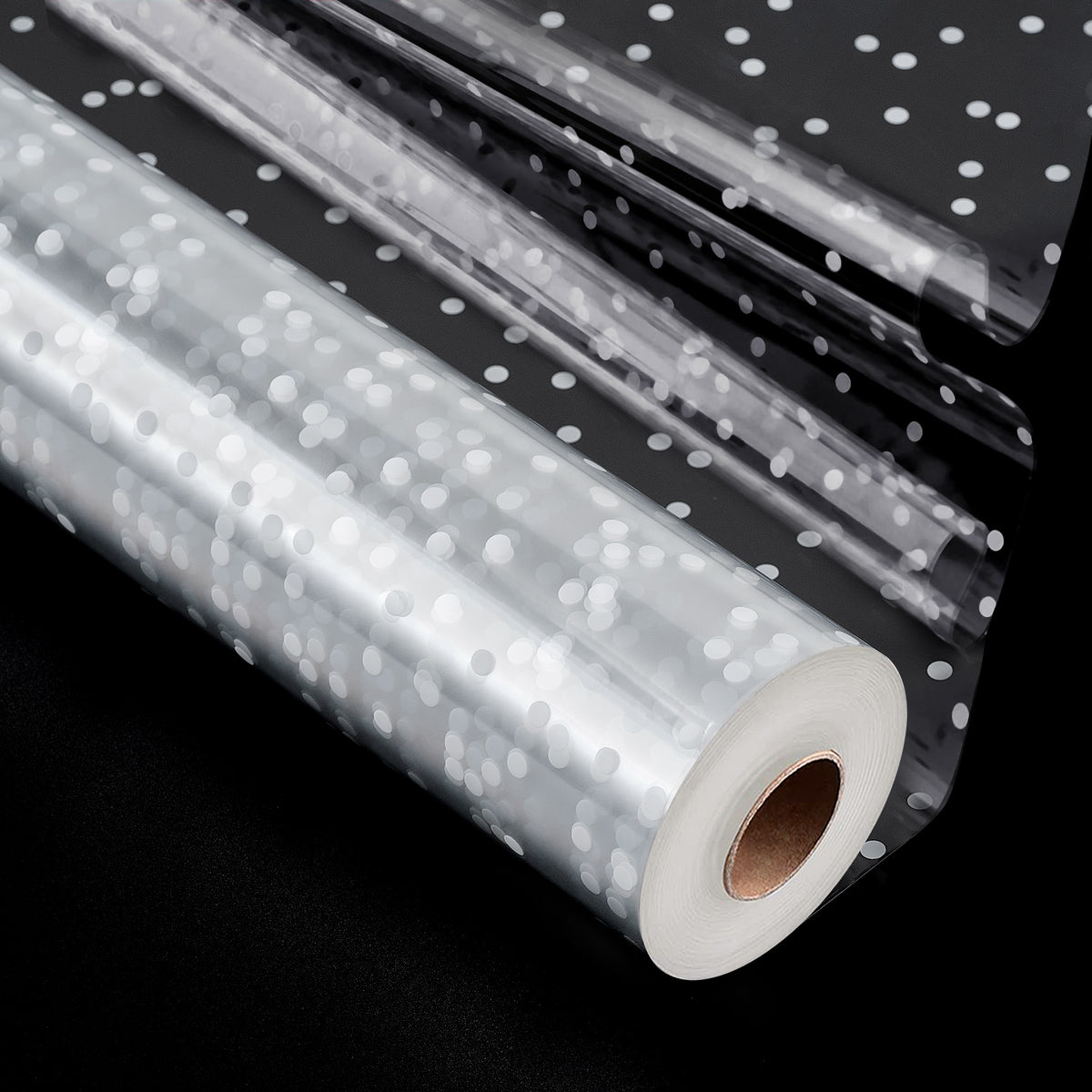 white polka dot cellophane wrap roll